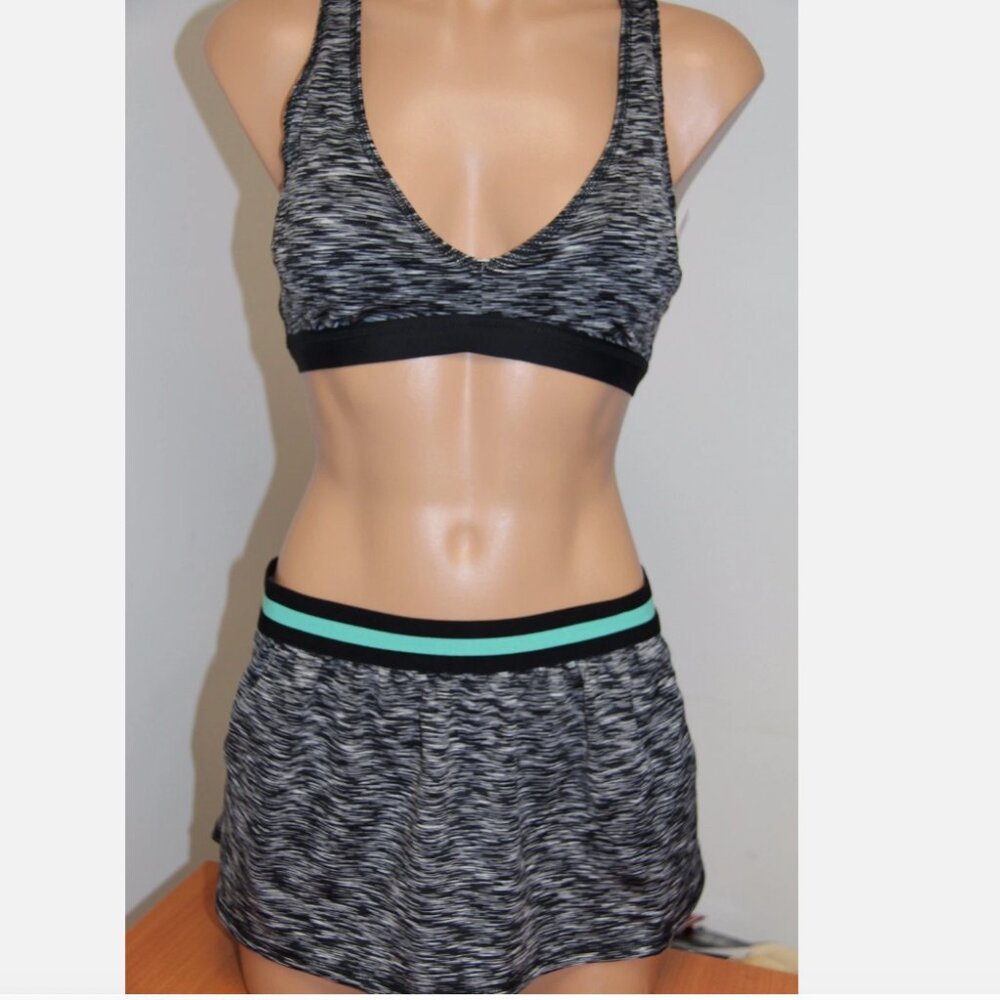 NWT Anne Cole Locker Swimsuit Bikini 2 pc set Sz L Racer Back Skirt Multi Color